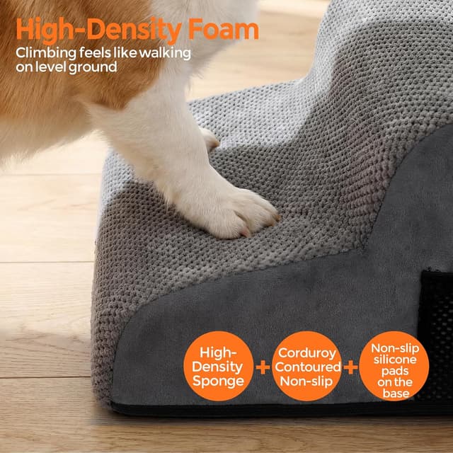 Detalle de Masthome 2-Step Dog Steps for Sofa (40 x 30 x 40cm) with Removable Washable Cover, High-Density Foam, Grey