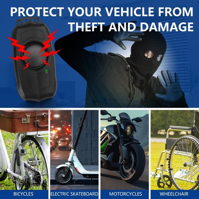 Detalle 2 de Bike Alarm with Remote, USB Rechargeable Waterproof 120dB Anti-Theft Vibration Sensor Alarm