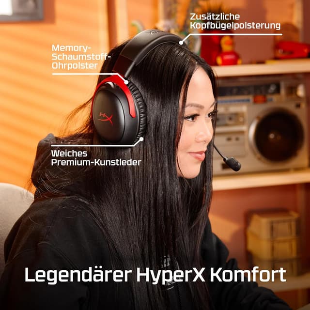 Detalle de HyperX Cloud III S – kabelloses Gaming-Headset mit Bluetooth & 2,4 GHz, bis zu 120 Std. Akku, abnehmbares 10-mm-Mikrofon (weiß)