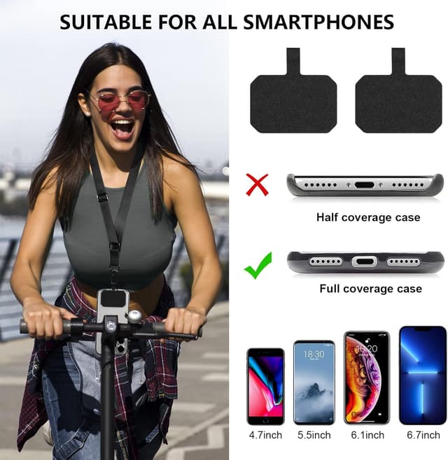 Detalle 2 de DGHYDZ Universal Mobile Phone Lanyard with Adjustable Neck Strap and Wrist Strap (Pure Black)