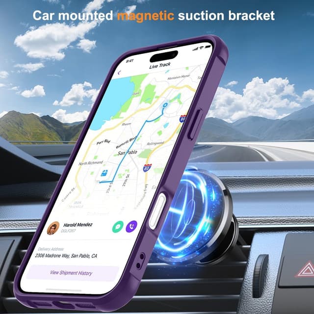 Detalle de CHAOFEnG Magnetic iPhone 16 Pro Case with Metal Ring Stand (Purple) — Military-Grade Drop-Tested, Magnet Compatible