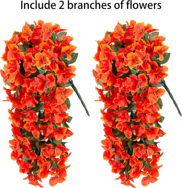 Detalle de Artificial Bougainvillea Faux Flowers (2 Bundles) UV-Resistant Silk Trailing Vines for Outdoor Fall Decor
