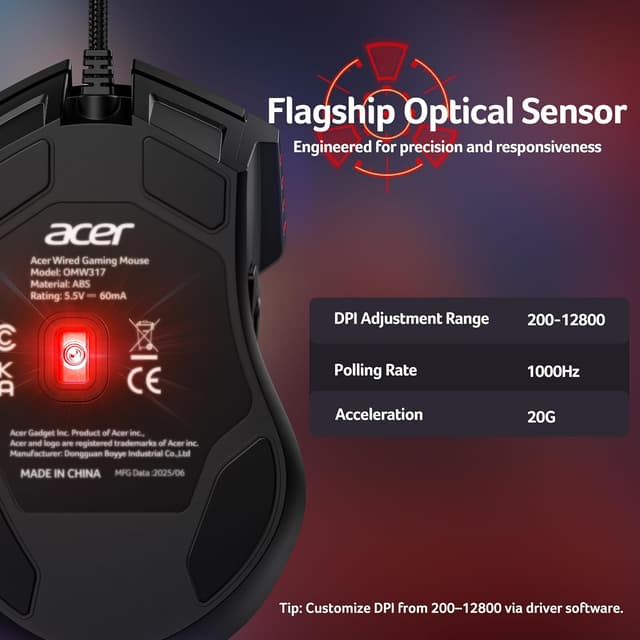 Detalle 2 de acer Wired Gaming Mouse 12800 DPI