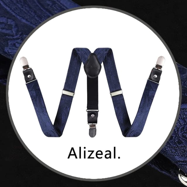 Detalle 1 de Alizeal Boys Adjustable Floral Paisley Pre-tied Bow Tie and Y Shape 3 Clips Braces Set