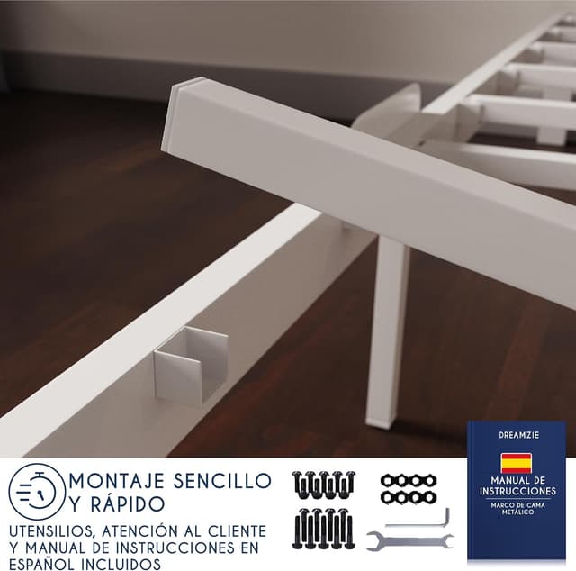 Detalle 2 de Dreamzie Cama de Metal 90x200 con Somier Blanco