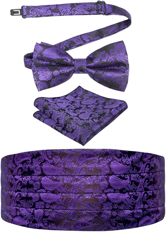 Detalle de Alizeal Mens Solid Pre-tied Party Adjustable Bow Tie, Cummerbund & Pocket Square Gift Set