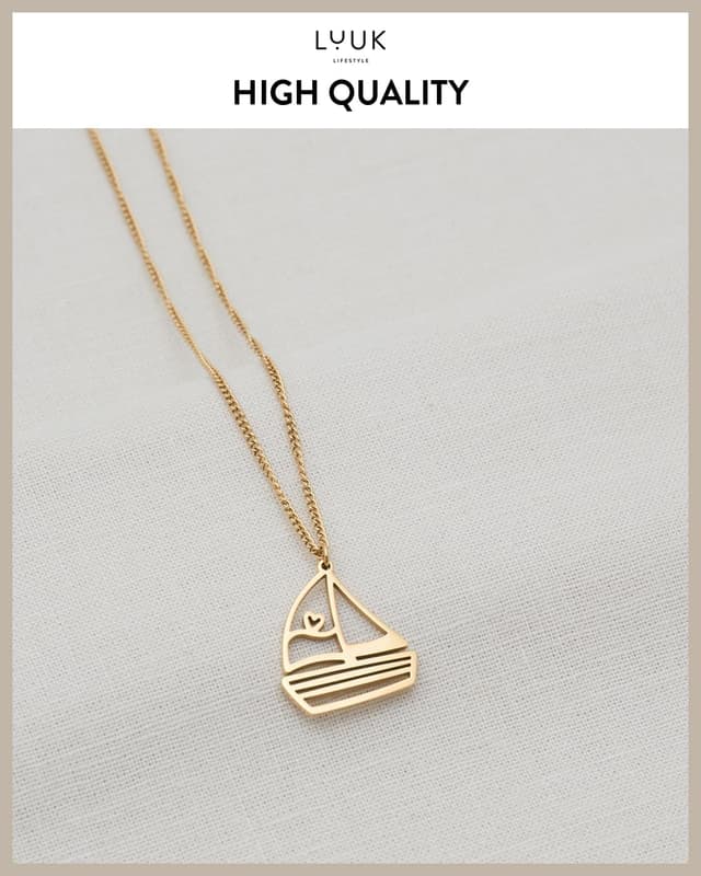 Detalle 2 de LUUK LIFESTYLE collana con ciondolo “veliero” in acciaio inox, 50 cm con carta Happiness