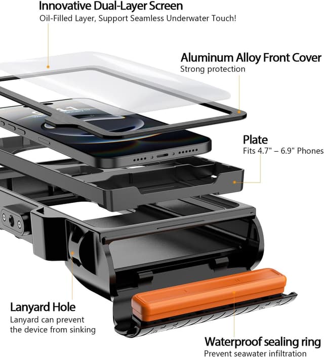 Detalle de Universal Waterproof Phone Case for Snorkeling (Underwater Touchscreen Housing) for iPhone & Galaxy up to 6.9