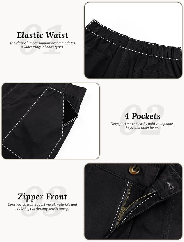 Detalle de Eddoyee Womens Wide Leg Ankle Pants — High-Waisted Elastic Waist Straight-Leg Cropped Stretch Pants