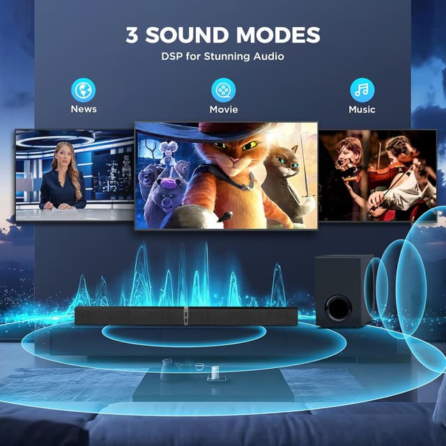 Detalle de GarageRock Soundbar with Subwoofer for TV (120W) – Bluetooth 5.3, ARC, Optical & AUX