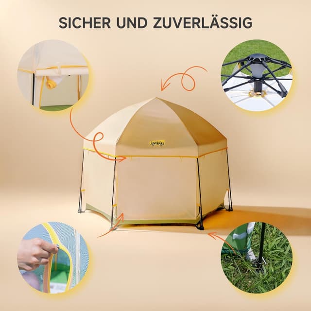 Thumbnail 4 de Jovikids faltbarer Laufstall mit Baldachin und Pop-up Zelt, 6-eckig 150x150x105 cm