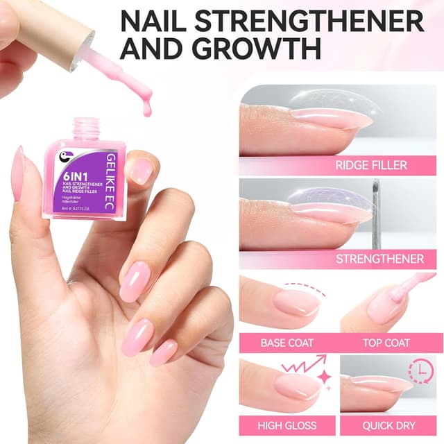 Detalle de Gelike ec Vernis Durcisseur Ongles Fort et Croissance : base réparatrice rose pour ongles fins et cassants