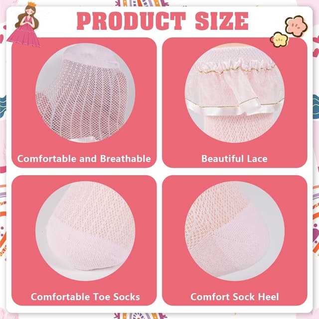 Detalle de QKURT 6 Pairs Baby Girls Frilly Ankle Socks (Cotton Lace Ruffle) for Dance & Everyday Wear