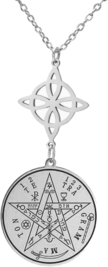 Detalle de Dreamtimes Collana con nodo delle streghe e pentagramma Tetragrammaton in acciaio inossidabile