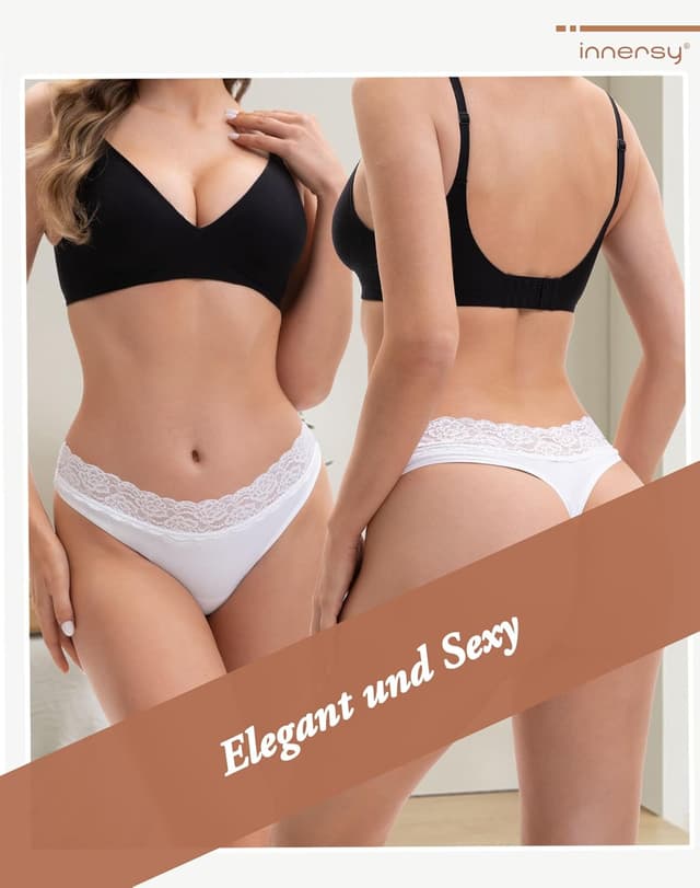 Detalle de INNERSY String Tanga Damen Spitze – 6er-Pack aus Stretch-Baumwolle