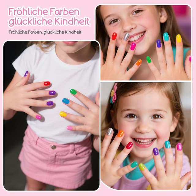 Detalle de Aieenjor Kinder-Nagellack-Set (6 Farben) – ab ca. 2–5 Jahre, wasserbasiert & abziehbar
