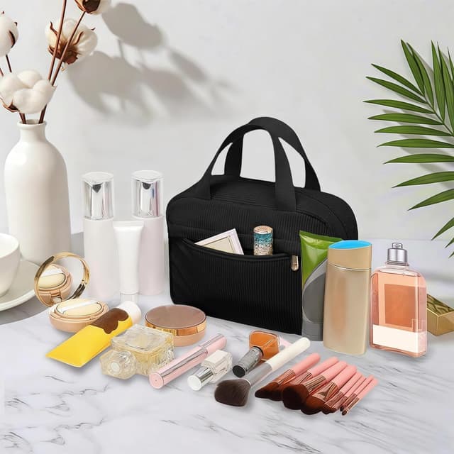 Detalle 2 de Aucuu Borsa cosmetica in velluto a coste 25x9x17 cm con doppia zip e organizer interno