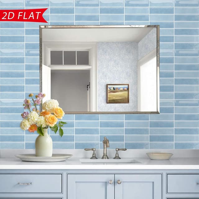 Detalle 2 de TOARTi 10 Sheets 2D Self Adhesive Wall Tiles (12×12 inch) in Sky Blue – Peel & stick splashback style decals