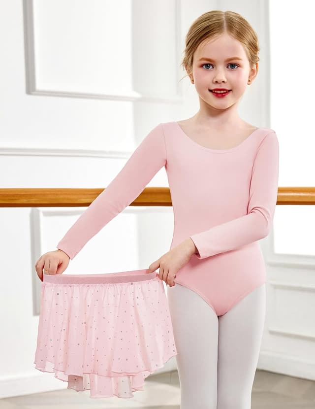 Detalle de Arshiner girls’ ballet dress leotard set with long sleeves and removable skirt