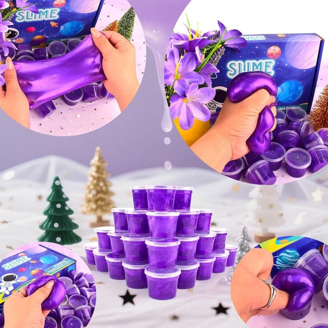 Detalle de Galaxy Slime 24 Pack (Purple) – Non-sticky, soft & smooth mini slime party favours