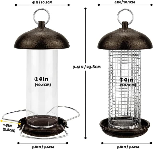 Detalle de Urban Deco Hanging Bird Seed Feeders Set (Metal Tube) – Mixed Seed & Peanut Feeders with Hanger