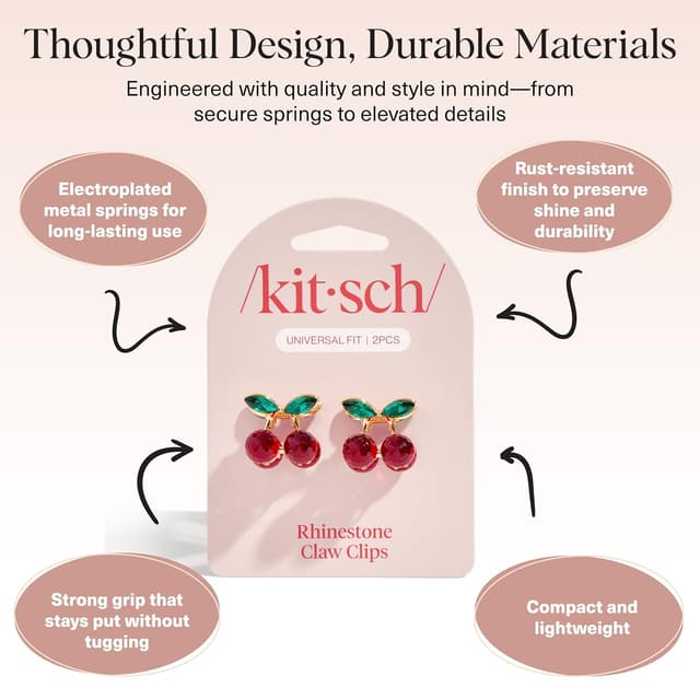 Detalle 2 de Kitsch Cherry Small Hair Clips for Women (2pcs) – Rhinestone Mini Claw Clips