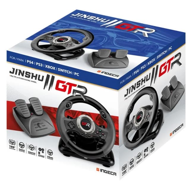 Detalle de Indeca JINSHU 2 GTR volante compacto con pedalera para PS4/PS3, Xbox, Switch y PC