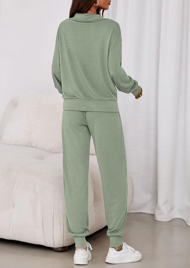 Detalle de PRETTYGARDEN Women’s Fall 2-Piece Lounge Set (Half-Zip Sweatshirt + Jogger Pants)