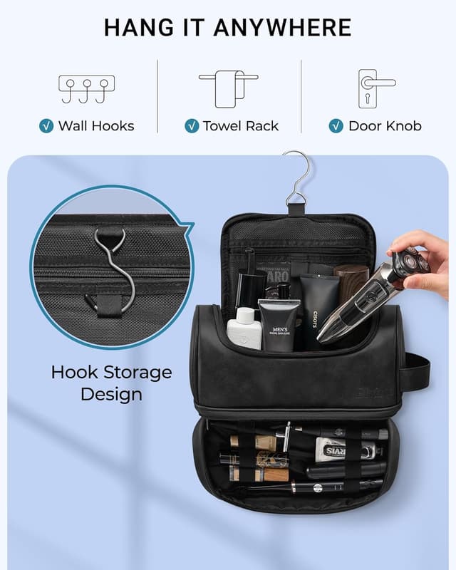 Detalle 2 de Elviros water-resistant PU leather large double-layer toiletry bag for men