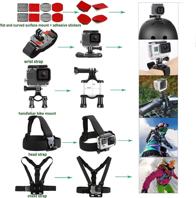Detalle de Gurmoir Accessory Kit for GoPro Hero 13/12/11/10/9 (DT16) with Waterproof Case, Floating Grip & Mounts