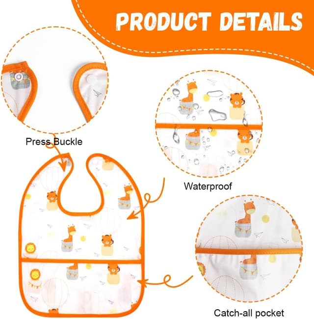 Detalle de Aolso bavaglini neonato impermeabili con tasca (set da 7) per bimbi da 6 mesi a 3 anni