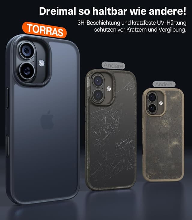 Thumbnail 6 de TORRAS Guardian Schutzhülle für iPhone 17 mit Kameratastenschutz – stoßfest, 9H+ kratzfest, transluzente Rückseite (matt schwarz)