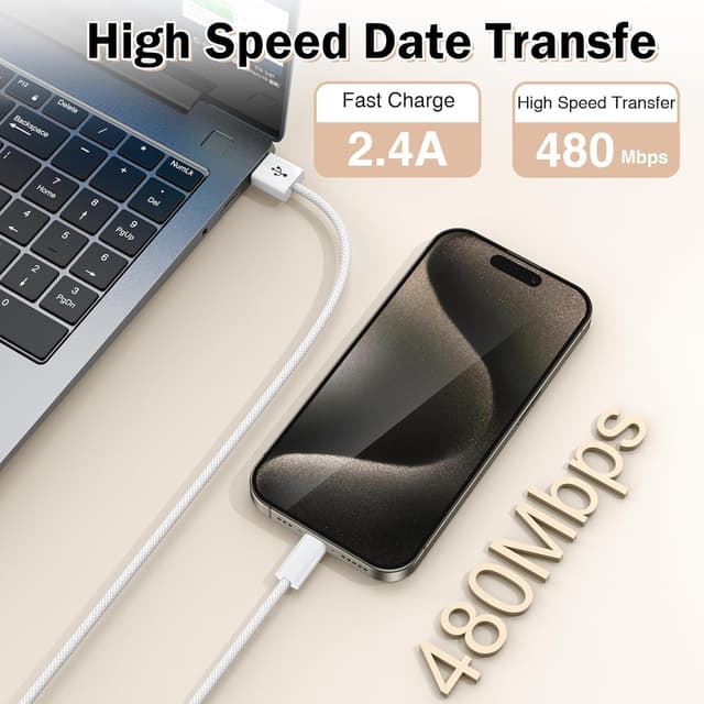 Detalle de NIBIKIA USB‑C Kabel 3 m (2 Stück) mit Schnellladefunktion bis 3,1 A