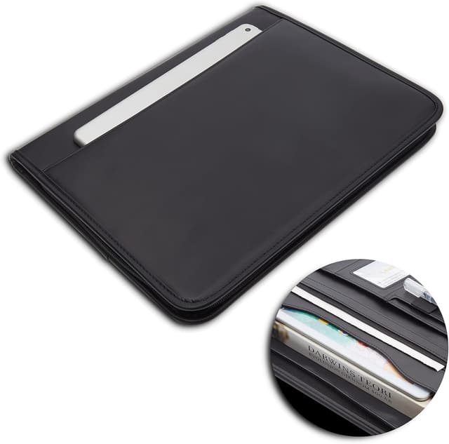 Detalle de Leathario Portfolio Folder A4 Conference Folder with Notepad – vegan leather zip padfolio organiser