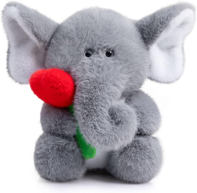Detalle de BEJOY Plush Elephant Teddy with Rose – cuddly stuffed animal gift