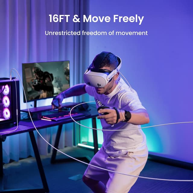 Detalle de KIWI design Link Cable with Charging (5m) for Meta Quest 3S/3/2/1 & Pico 4 – USB 3.0 to USB-C