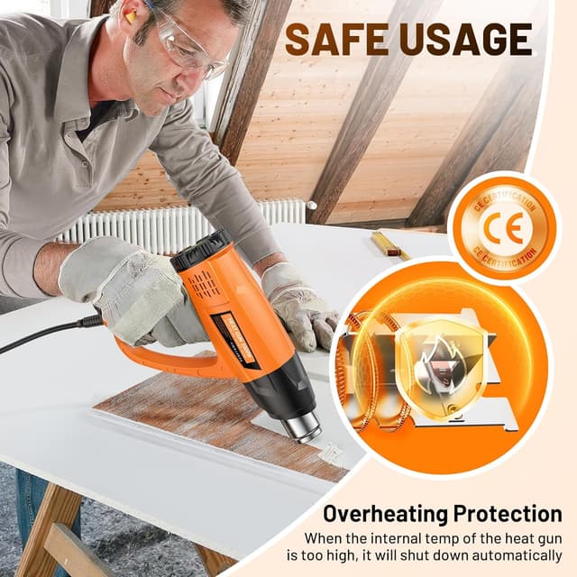 Detalle de SEEKONE Heißluftpistole Kit mit Keramik-Heizkern, variabler Temperatur 60–600 °C und 7 Zubehörteilen