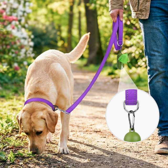 Detalle de Joytale Padded Handle Dog Lead (Double-Sided Reflective Nylon) with 360° Clasp, Purple, 1.2m × 2cm