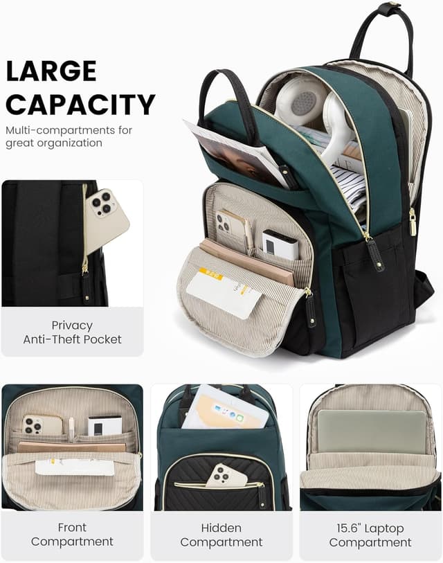 Detalle de LOVEVOOK Women’s Laptop Backpack 15.6 Inch – Waterproof, Anti-theft & 23L Work/College Rucksack (Beige-Yellow-Brown)