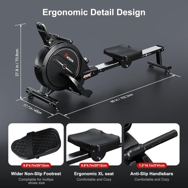 Detalle de RIKSION Magnetic Foldable Rowing Machine (LCD Monitor, 350LB Capacity) with KINOMAP compatibility