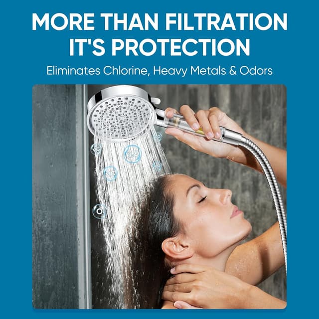 Detalle de Cobbe Filtered Shower Head with Handheld (6 Spray Modes, KDF-55 Media, Chrome)