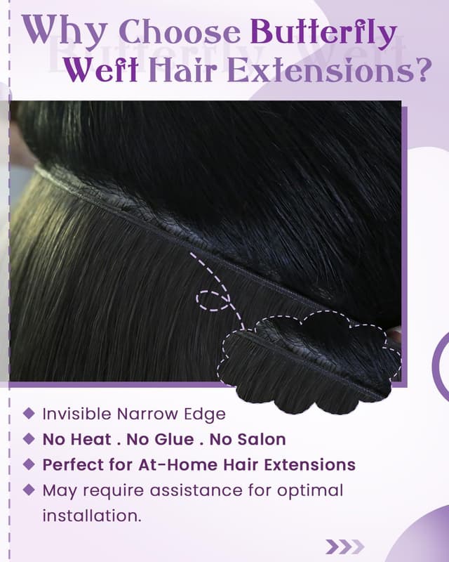 Detalle de LaaVoo Butterfly Weft Echthaar Tressen – doppelseitig, nahtlos, kleberfrei, Schwarz (40 cm, 80 g)