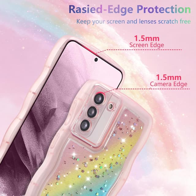 Detalle 2 de ZTOFERA Curly Wave Glitter Rainbow Star TPU Case for Samsung Galaxy S22 5G (6.1-inch)