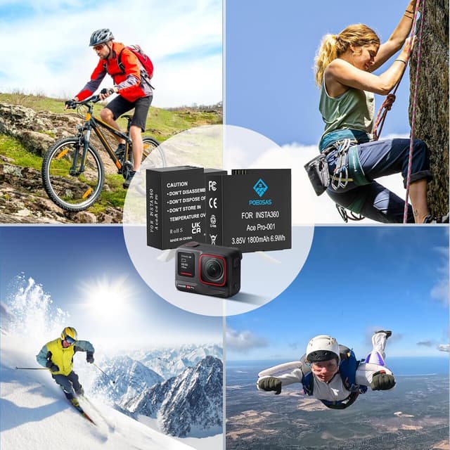 Detalle 2 de POEOSAS 360 Ace Pro Ersatzakku-Set (2er-Pack) mit 3-Slot LCD-Ladegerät für insta360 Ace Pro/Ace Pro