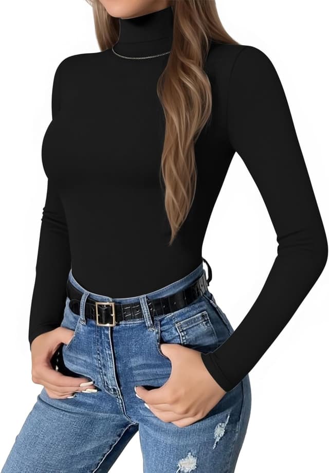 Detalle de ALGALAROUND long sleeve roll neck top for women – slim fit turtle neck shirt