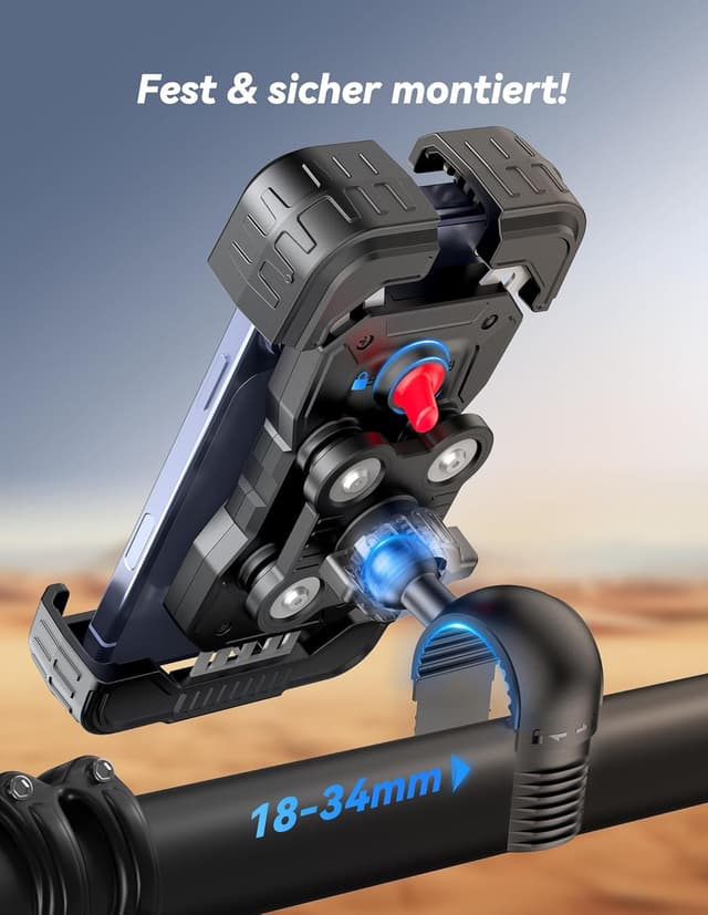 Detalle de TECKNET Handyhalterung Motorrad mit doppelter Vibrationsdämpfung, 360° drehbar für 4,7–6,8" Smartphones
