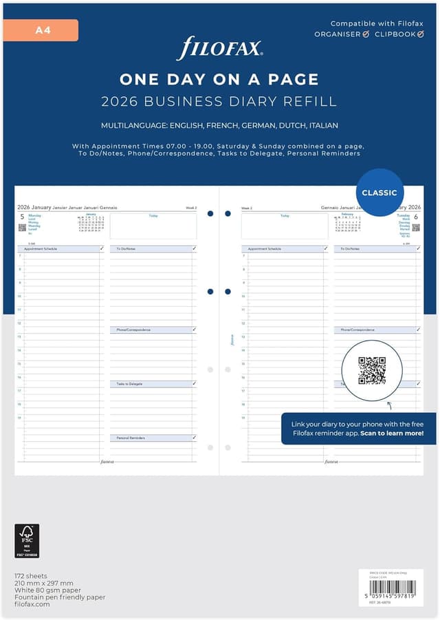 Detalle de Filofax A4 day per page diary 2026