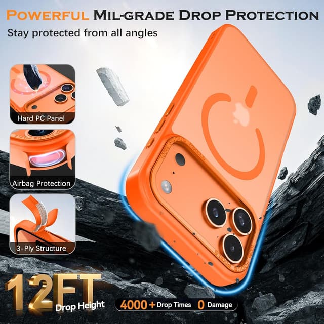 Detalle de YINLAI Hülle für iPhone 17 Pro Max 6,9 Zoll (2025) mit MagSafe-Kompatibilität – stoßfeste matte Schutzhülle (orange)