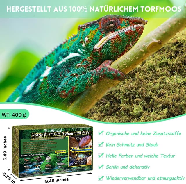 Detalle de Riare 400 g Premium natürliches Moos getrocknet für Pflanzen, Reptilien & Inkubationen