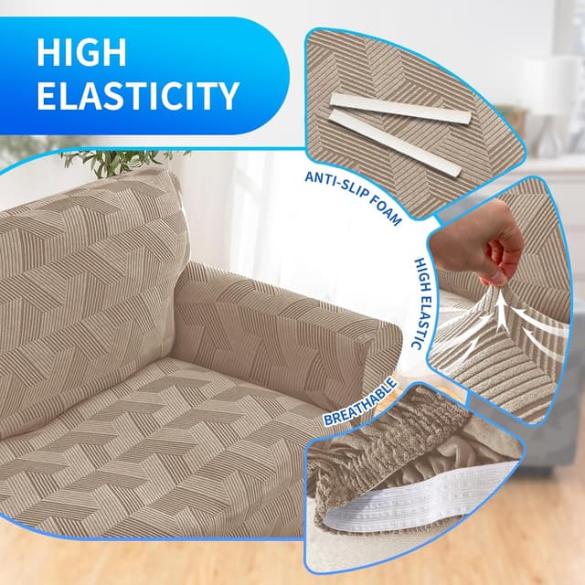 Detalle de CYCMACO Copridivano Elasticizzato 3 Posti con Braccioli (Kaki) antimacchia, antiscivolo e lavabile